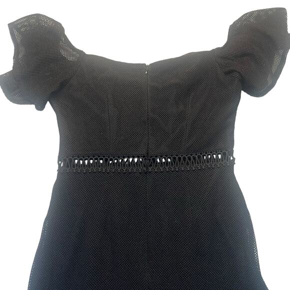 Hello Molly Black Mesh Mini In Other News Dress Sz 8 Sweetheart Neck Ruffle Hem - Picture 8 of 14